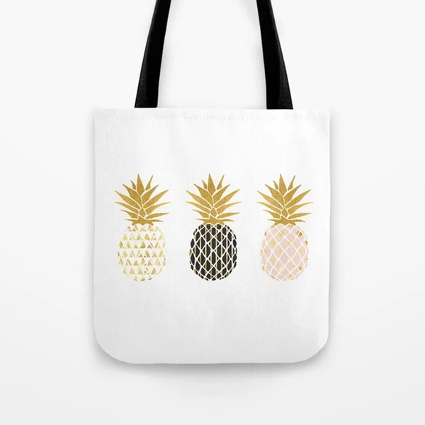 Pineapples & Popsicles Large Tote bag Pineapple illustrations Hand Drawn Summer Pattern Tote Cute Pattern