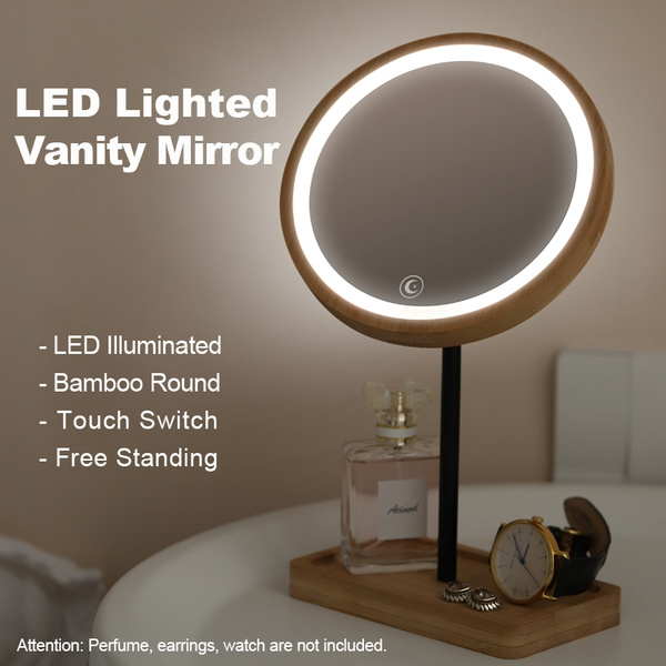 Japan Style Bamboo Lighted Makeup Vanity Mirror Wish Japan Style Bamboo Lighted Makeup, Large Free Standing Lighted Makeup Mirror