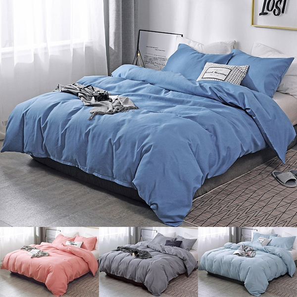 Baby Blue Duvet Cover Set Soft Brushed Comforter Cover W/Pillow Sham Full 