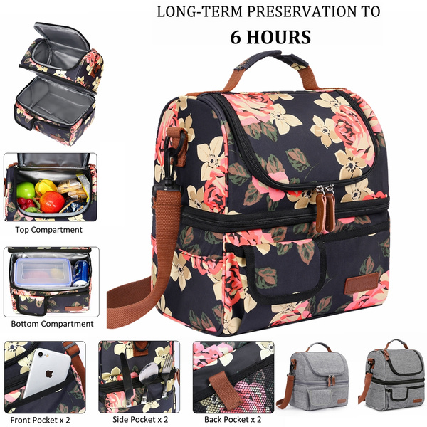 LOKASS Lunch Bag Women Double Deck Insulated Lunch Box Large Cooler Tote Bag  with Removable Shoulder Strap Wide Open Thermal Meal Prep Lunch Organizer  Box for Adults Work/Outdoor