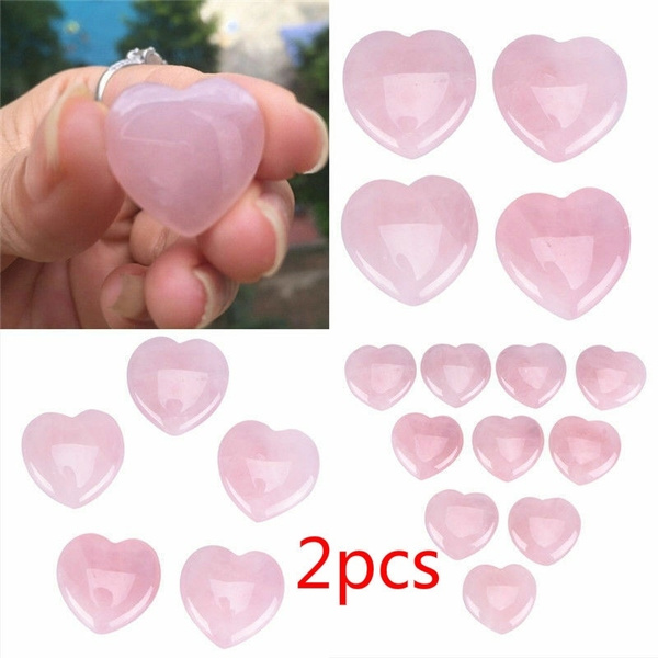 2pcs Rose Quartz Heart Shape Pink Crystal Carve Palm Love Healing ...