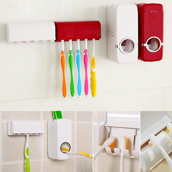 Accessoires salle de bain,Distributeur automatique de dentifrice porte  brosse à dents anti poussière avec tasses - Type Pink - Cdiscount Maison