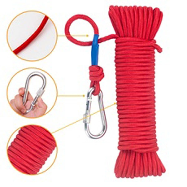Nylon Rope & Carabiner, 65 Feet Magnet Fishing Rope Diameter 6mm Safe and  Durable All Purpose High Strength Braid Rope Lock