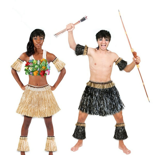 Kids Elastico Hawaiano Hula Dancer Hierba Falda Con Traje De 