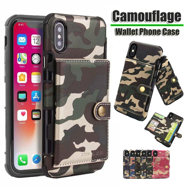 Newst Fashion Military Army Camouflage PU Leather Wallet Card Slot Holder Phone Case Cover For iPhone X XR XS XS MAX 7 8 Plus Samsung Galaxy S10 S10e