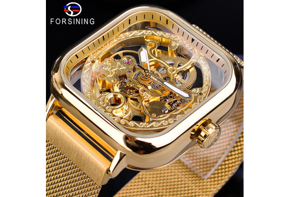 Wish Recensioni dei clienti: Forsining Orologi meccanici da uomo Orologio  da polso automatico in acciaio a maglia dorata con carica automatica
