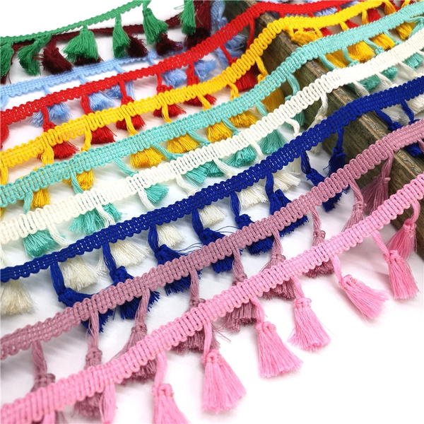 2 Yards Lace Ribbon Tassel Fringe Cotton Ethnic Lace Trim Ribbon Sewing Latin Dress,Bean Paste