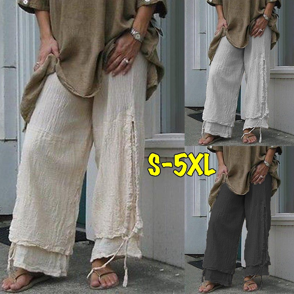 S-5XL Plus Size Clothes Women Summer Cotton Linen Pants Solid Loose Casual  Long Pants Wide Leg Pants