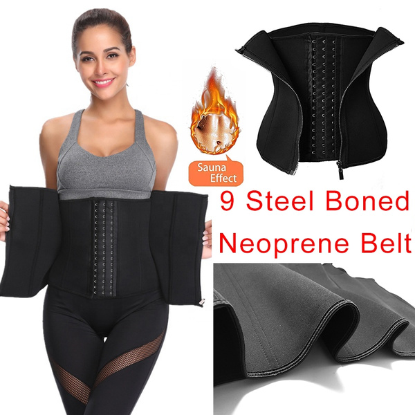 Women s Premium Sweat Waist Trainer for Weight Loss Zipper Hooks Slimming Belt Fat Burning Body Shaper