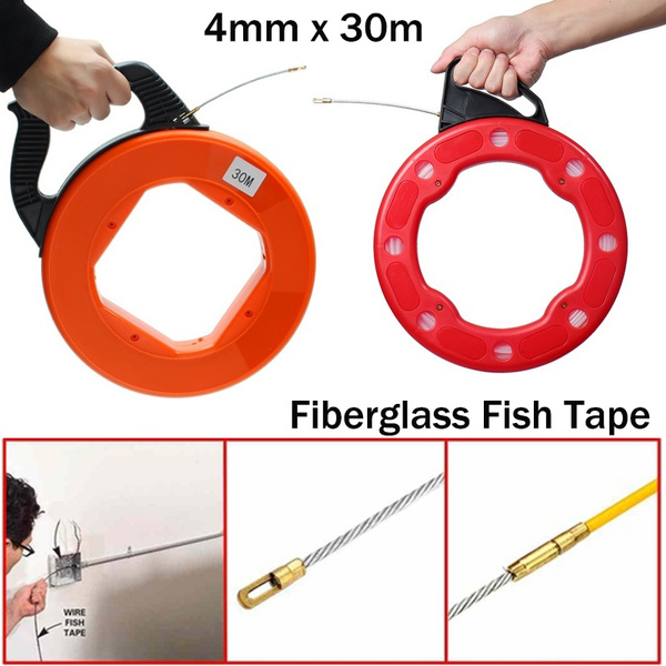 30M 4mm Fiberglass Fish Tape Puller Conduit Ducting Rodder Wire Cable
