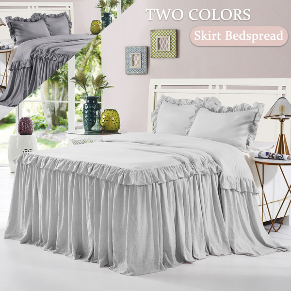 Hig 3 Piece Ruffle Skirt Bedspread Set Queen King Size 30 Inches Drop Ruffled Style Bed Coverlets Bedspreads Dust Ruffles Alina Bedding Collections Light Gray And Dark Wish Ruffle Skirt Bedspread Set Queen King, Dark Gray King Size Bed Skirt