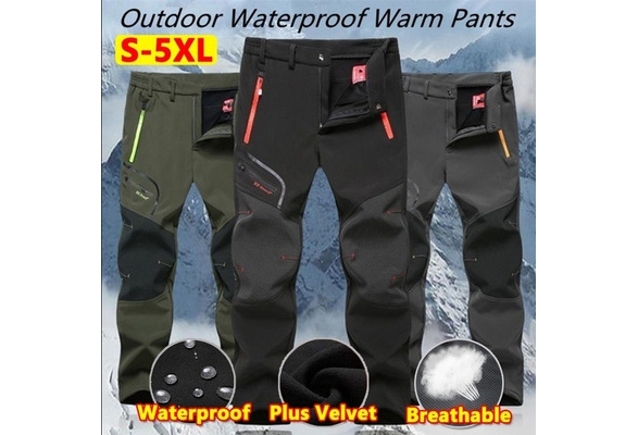 New Men's Outdoor Waterproof Hiking Trousers Camping Climbing Fishing  Skiing Trekking Softshell Fleece Warm Pants Plus Size XS-5XL