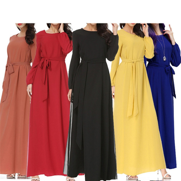 Muslim Dress Long Sleeve Maxi Dresses Islamic For Women Chiffon With