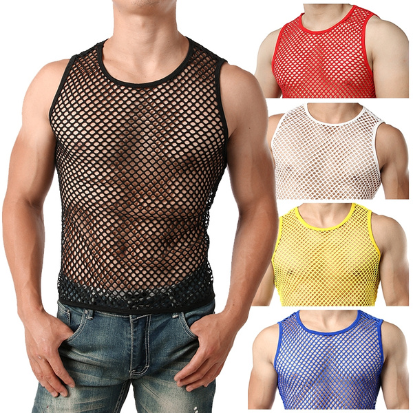 Men's Fishing Net Sleeveless T-Shirt Casual Sexy Sleeveless Vest