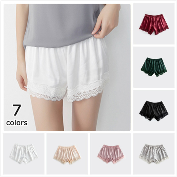 Ladies Faux Silk Knickers Lace Satin Boxers Safety Shorts Solid