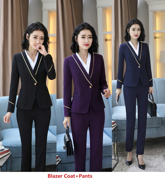 Women Formal Pant Suit Office Korean Lady Blazer Business Trousers