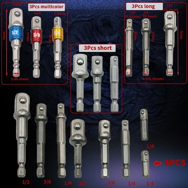 1/4\ 3/8\ 1/2\ Impact Drill Socket Adapter Nut Driver Power Extension Bar Set 