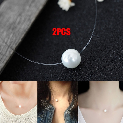 2 PCS Acrylic Pearl Necklace & Pendants Choker Invisible