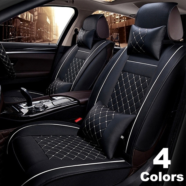 Leather Car Front Seat Cover With Neck Pillow And Lumbar Pillow Universal  Auto Seat Cushion Cover Luxury Car Interior Decoration
