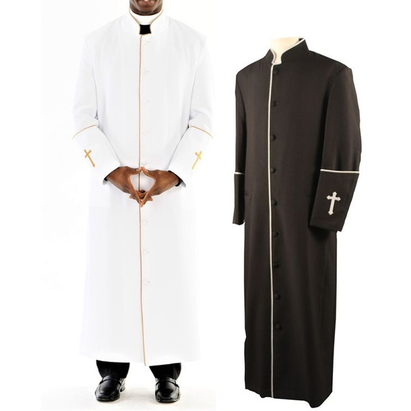 Pastors Robes Long Sleeve Stand Collar Preacher Work Clothing Men's ...