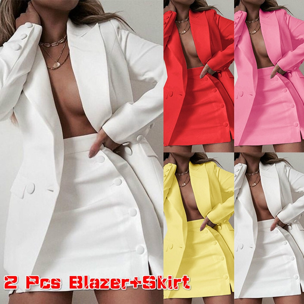 2 Piece Outfits for Women Long Sleeve Blazer Jacket with Button Dress Two  Piece Set Casual Outfit