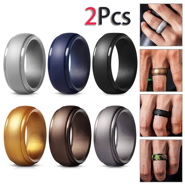 7pcs Silicone Wedding Ring for Men Rubber Wedding Bands Step Edge Sleek Design