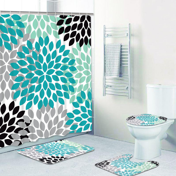 Bathroom Mats Turquoise Shower Curtains, Grey And Turquoise Bathroom Set