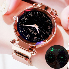 Fashion Women Starry Sky Watches Stainless Steel Mesh Belt Magnetic Buckle Watch Ladies Dress Luminous Quartz Watch