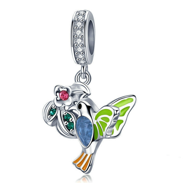 DIY 925 Silver European bird Charm Crystal Spacer Beads Fit Necklace Bracelet  ！ 