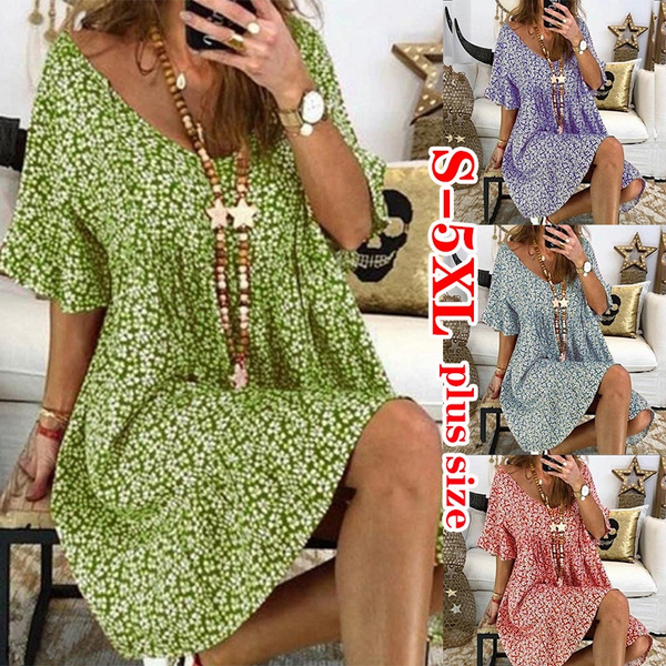 Xiakolaka Summer Plus Size Dresses for Women Boho Sleeveless Midi Dress Printed Loose Dresses with Pockets 