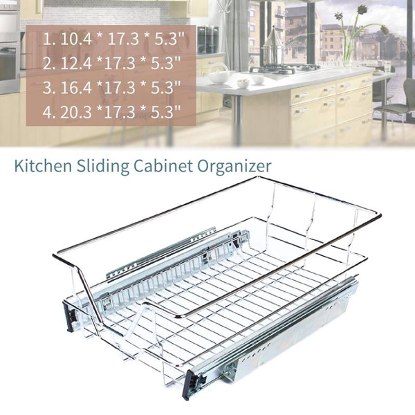 4 Size Kitchen Sliding Cabinet Organizer Pull Out Wire Storage Basket Drawer Wish Kitchen Sliding Cabinet Organizer Pull, Sliding Cabinet Drawer Baskets