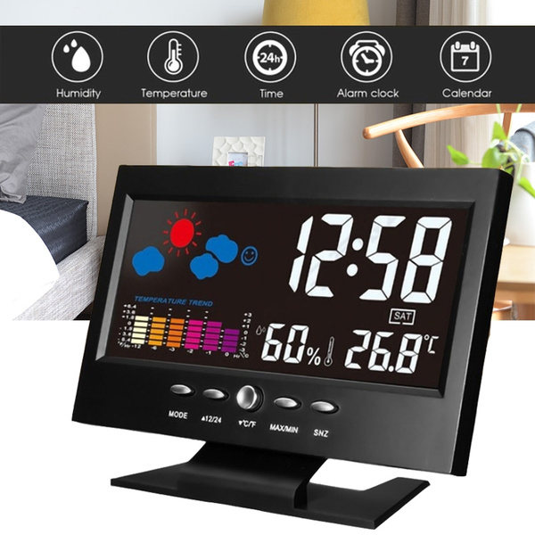 Big Digital Thermometer Humidity Clock Snooze Light LCD Alarm Calendar Weather 