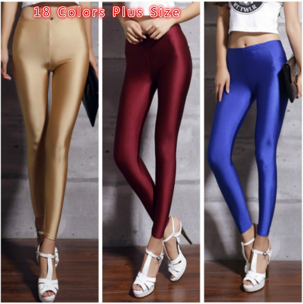 18 Colors Women Fluorescent Shiny Pants Solid Candy Color Leggings Plus Size  Spandex Shinny Elasticity Casual Trousers For Girl
