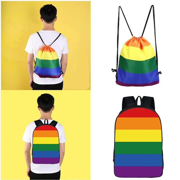 Rainbow Gay Pride Flag Printed Drawstring Bag Gym Unisex Adults Backpack Jgzx 