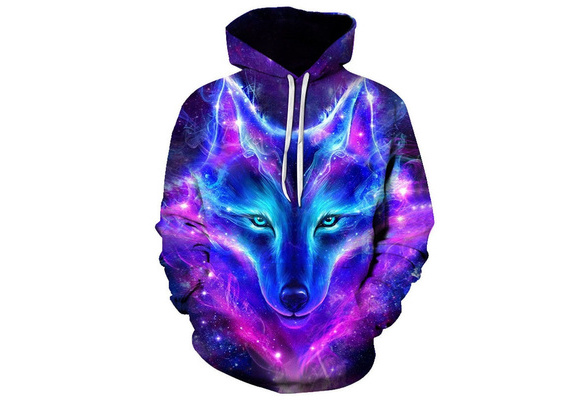 Fansu Unisex Hoodie Sweatshirts voor Mannen Vrouwen, 3D Creative Fashion Wolf Gedrukt Lange Mouw Volwassen Capuchon Trekkoord Pullover met Zakken, Trainingspakken Tops