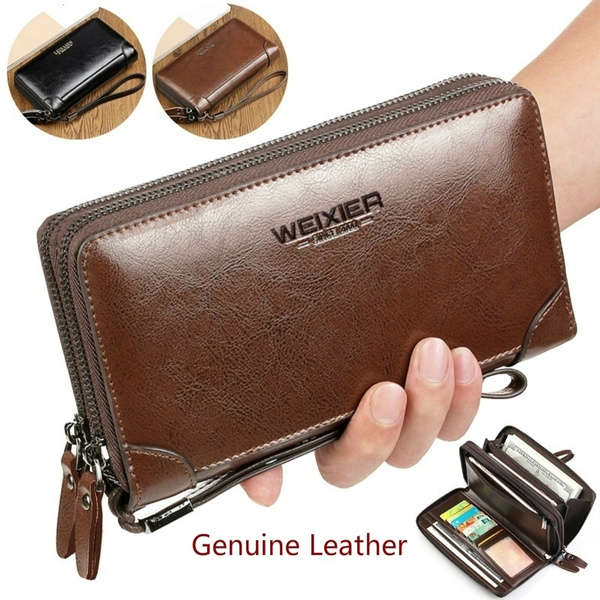Zipped Leather Wallet Men's Clutch Bag Leather Wrist 