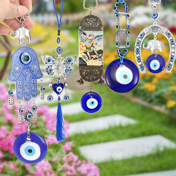 Turkish Blue Glass Evil Eye Hamsa Hand Amulet Wall Hanging Home Lucky Protectio