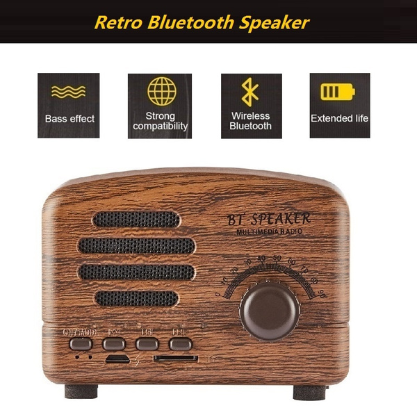 RUOW Retro Bluetooth Speakers Portable Wireless with Powerful Sound,Vintage Design Wooden Handmade Bluetooth Speaker with FM Radio for Home and Office,Ideal Retro Shelf Decor 