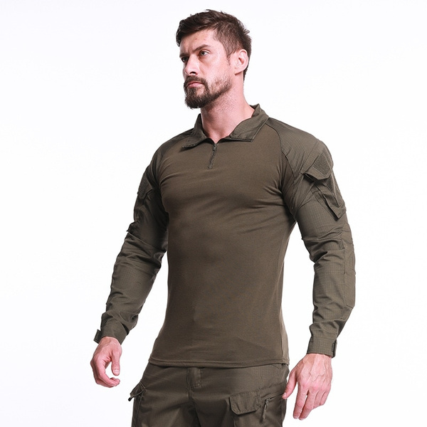 Mens Army Tactical Military Uniform Airsoft Camo Combat Long Sleeve T Shirt Tops 