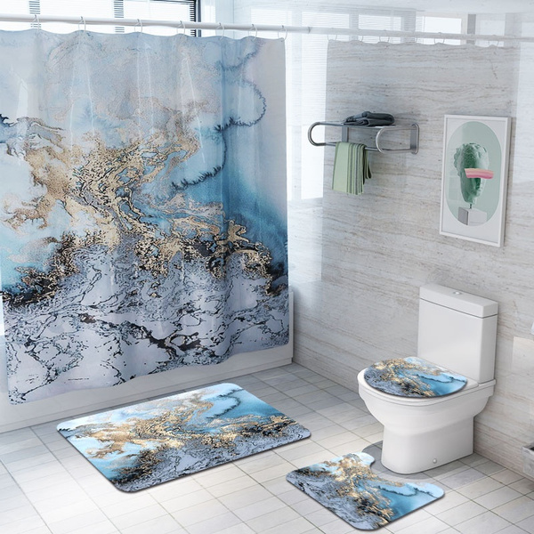 Marble Decor Stripes Shower, Bathroom Sets With Shower Curtain And Rugs And Accessories