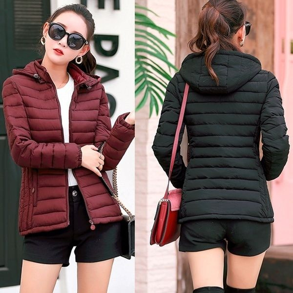 Womens slim puffer jacket sale