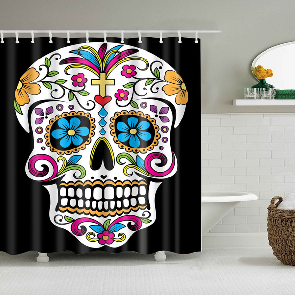 New Art Design Shower Curtains Sugar, Sugar Skull Shower Curtain Hooks