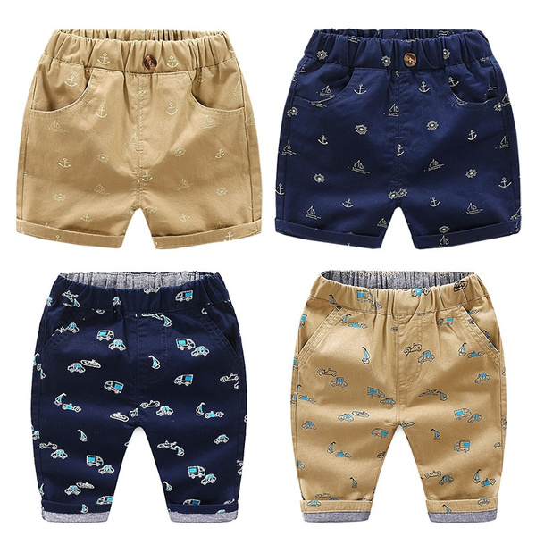 kid pants shorts for children capri pants / cropped pants boys casual pants  elastic waist blue /khaki cotton twill woven summer children's clothing