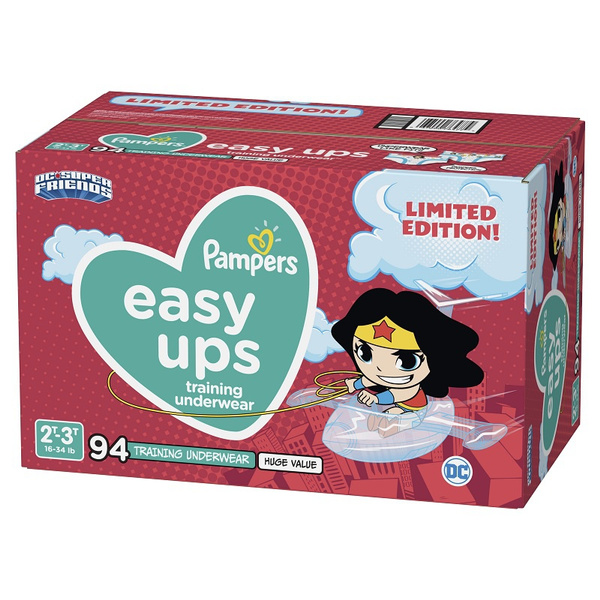 Pampers Easy Ups Justice League Training Underwear Girls, 2T-3T, 94 Count -  Dual Leak Guard