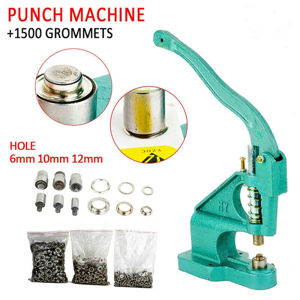 Grommet Eyelet Hole Punch Machine Hand Press Banner Bag+3 Dies+1500Grommets Tool 