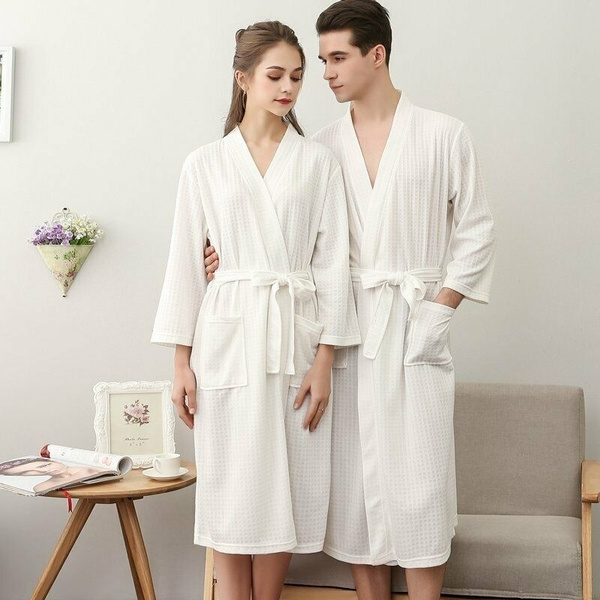 Womens Mens Cotton Waffle Bath Robe Sweat Kimono Bathrobe Summer Nightgowns US Womens Mens Cotton Waffle Bath Robe Sweat Kimono Bathrobe Summer Nightgowns US