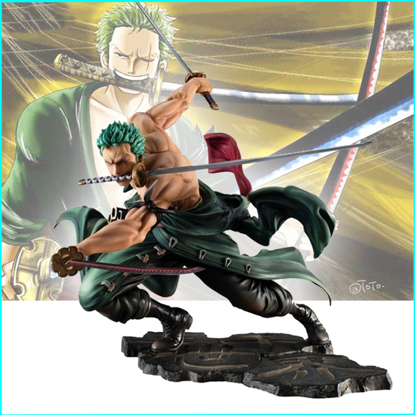 36cm One Piece Roronoa Zoro housetop kimono Three knife flow Action Figure  statue model Home decorations