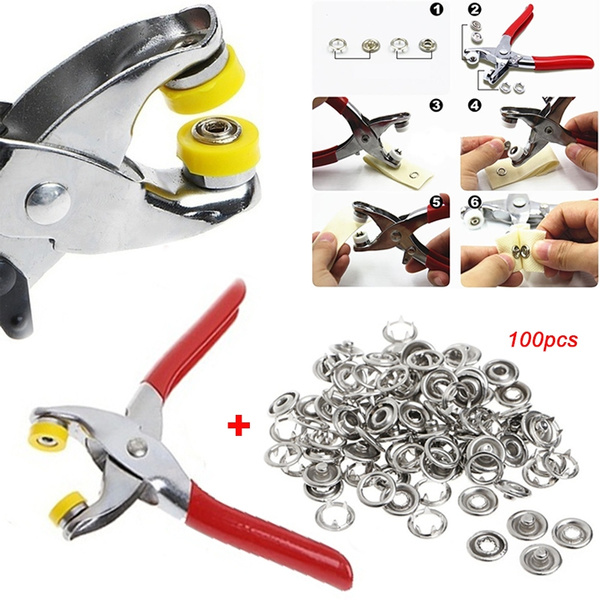 Fastener Snap Pliers Buttons Press Fixing Tool + 100Pcs Ring Snap Clothes  Crafting Tool