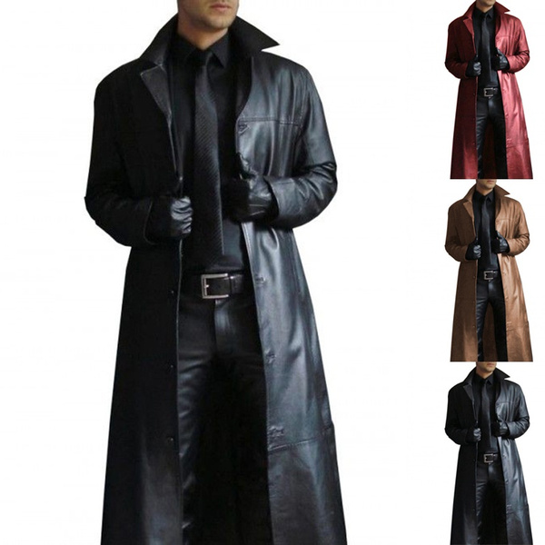Long Leather Coat Casual Cool Men 
