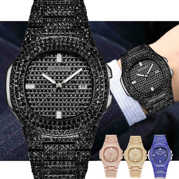 Men Cool Black Diamond Watch Business Quartz Watches Men Luxury Watch Gold  Watch Rose Gold Watch Uhr Herren